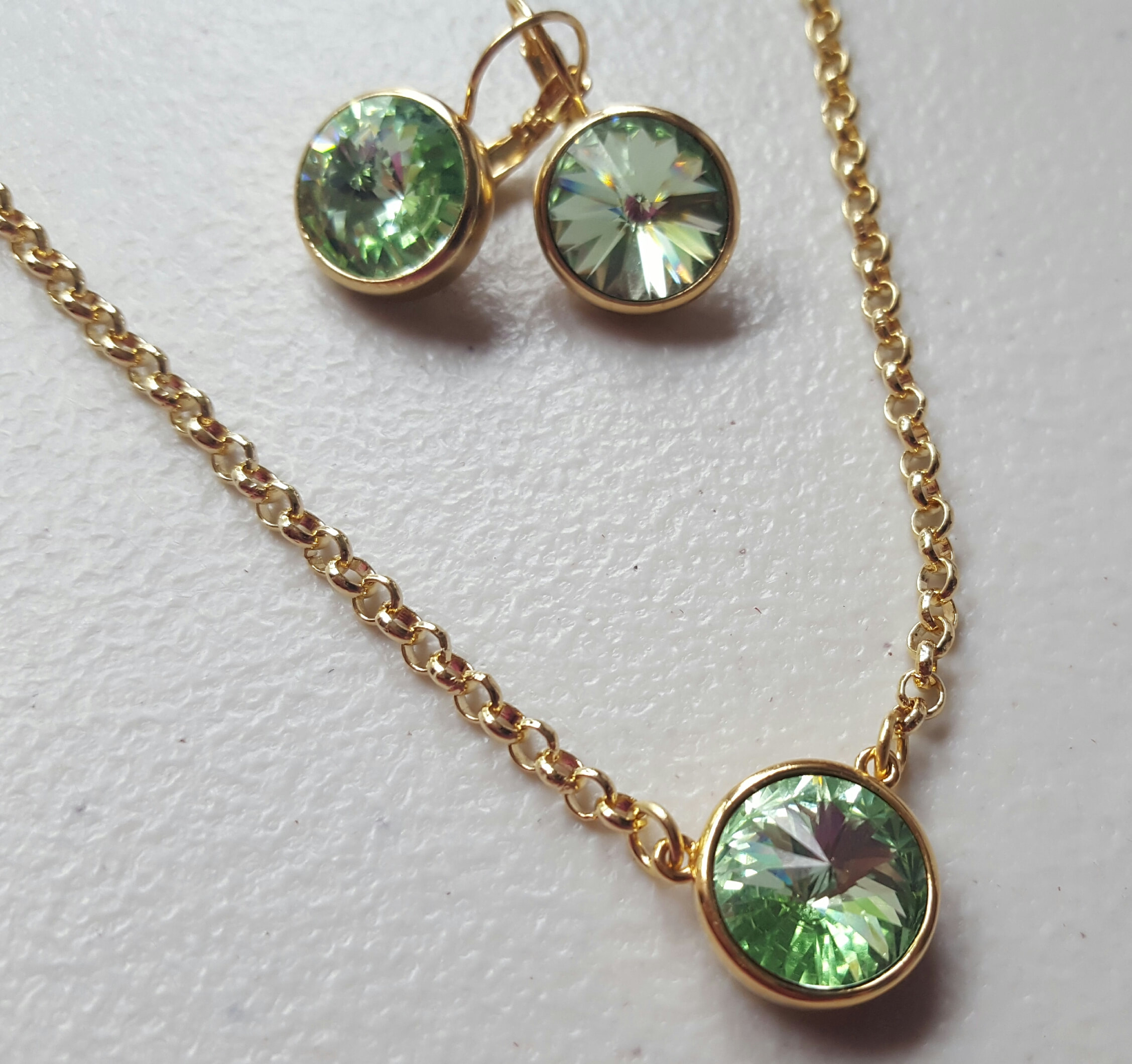 Chrysolite Green Rivoli Necklace and Earrings Set